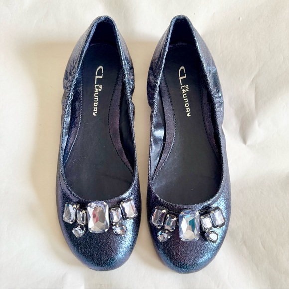 CL by Laundry Shoes - CL by LAUNDRY Blue Metallic Jeweled Rhinestones Ballet Flats Women's Size 7